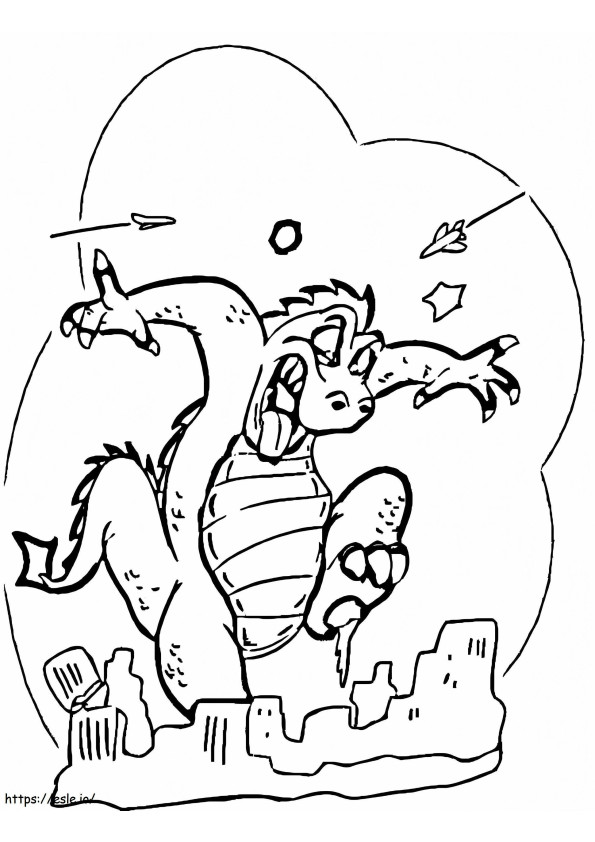 Godzilla ataca a cidade para colorir