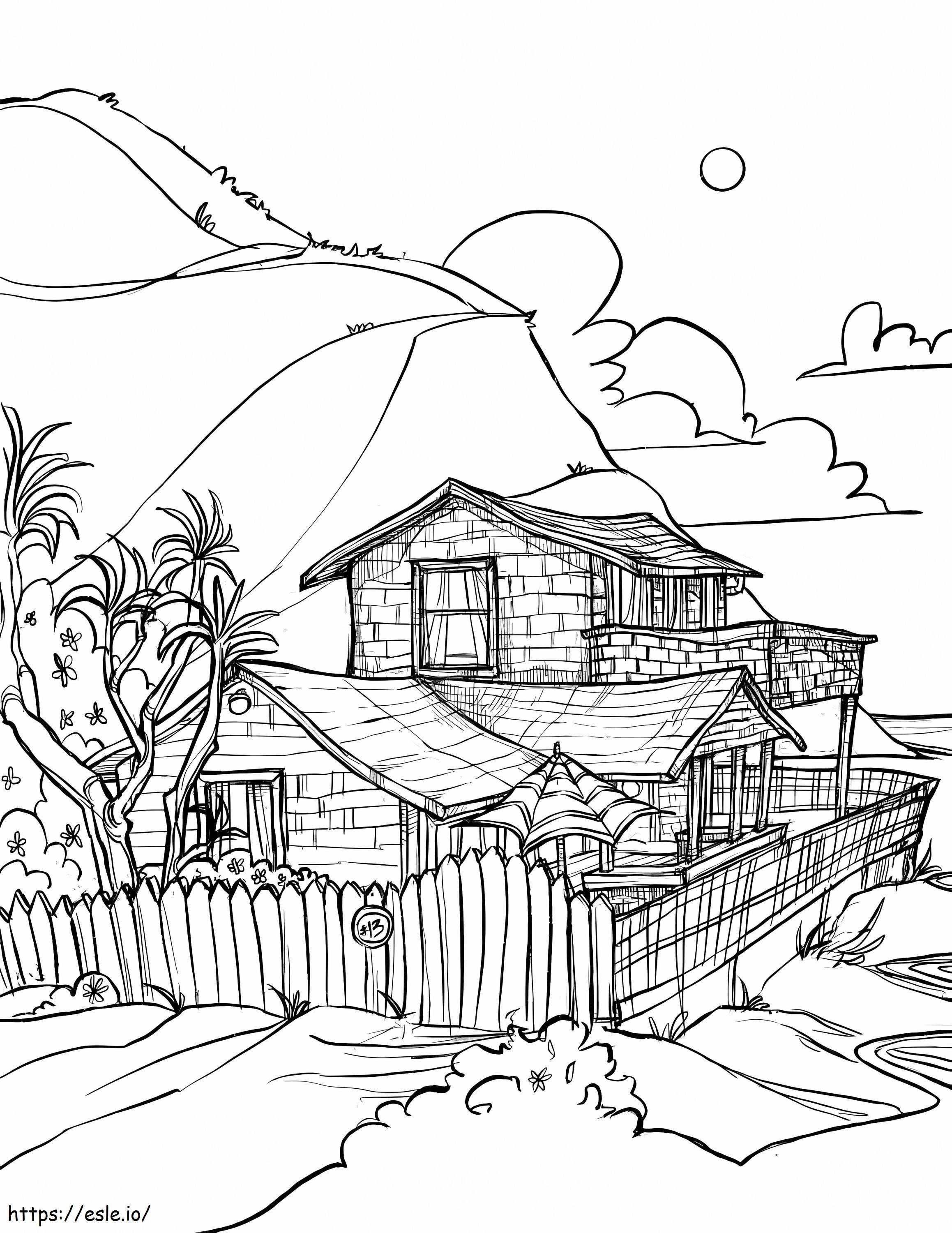 Piirustus talo rannalla värityskuva