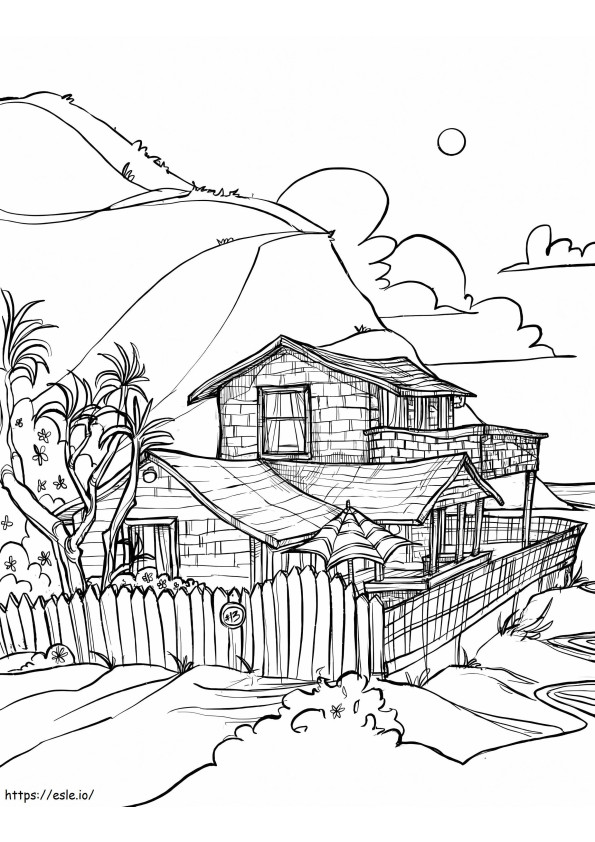 Piirustus talo rannalla värityskuva