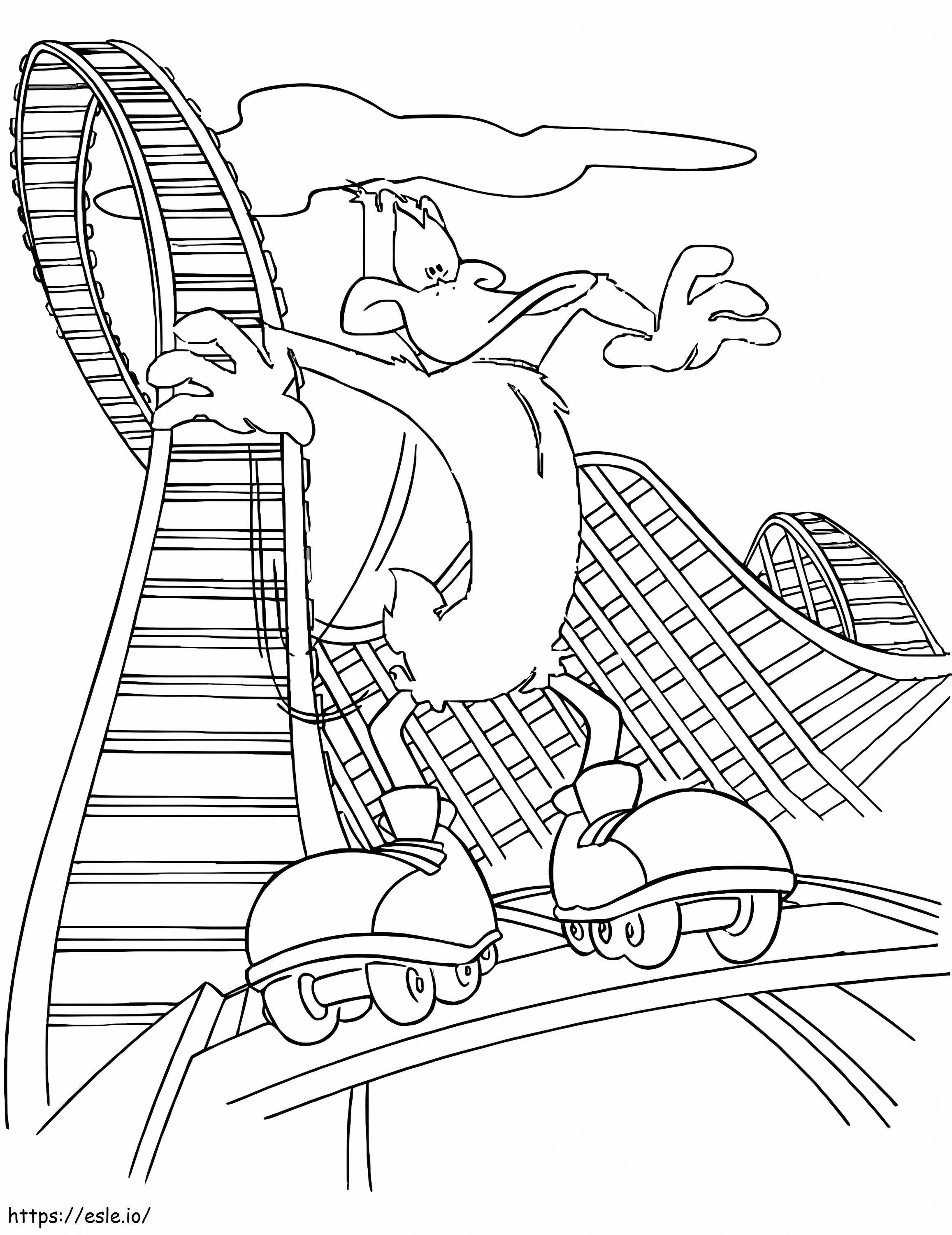 Coloriage Daffy Duck sur des montagnes russes à imprimer dessin