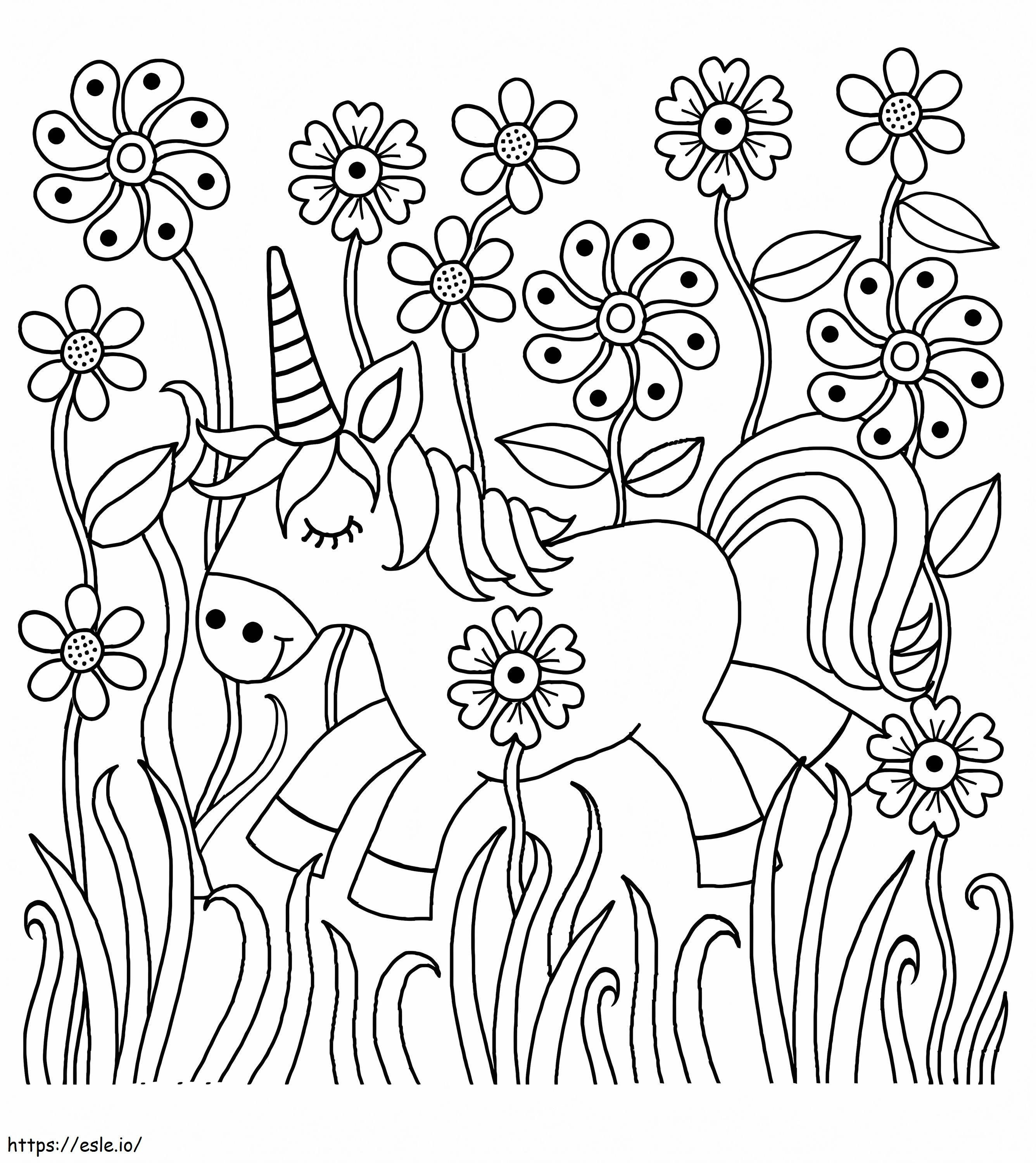 Unicorn In The Garden coloring page