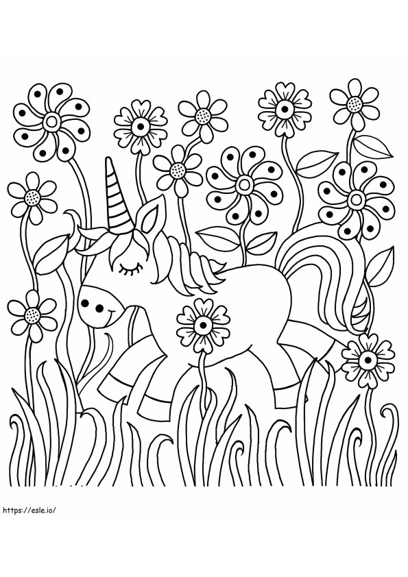 Coloriage Licorne dans le jardin à imprimer dessin