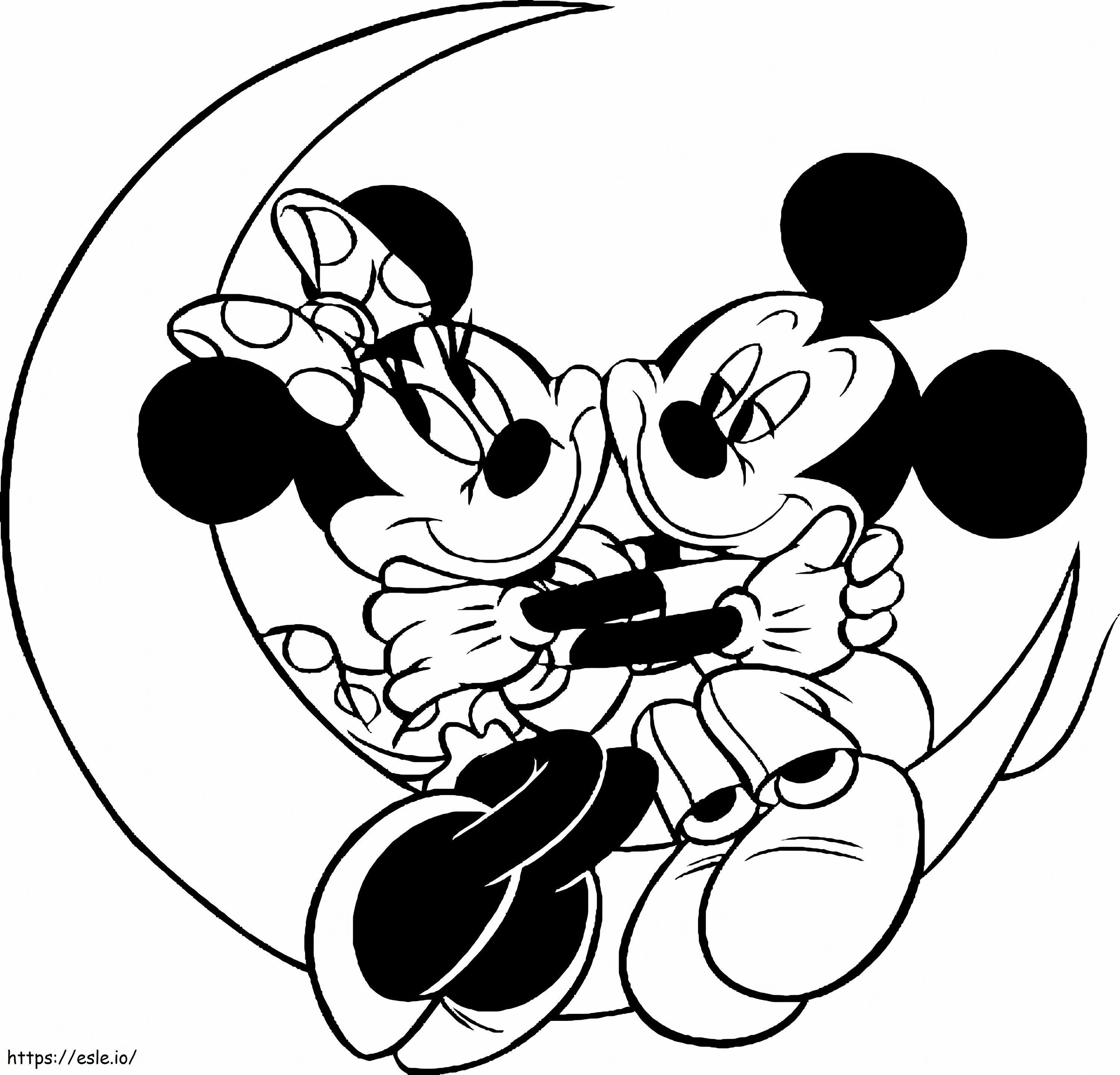 Mickey y Minnie Mouse en la luna para colorear