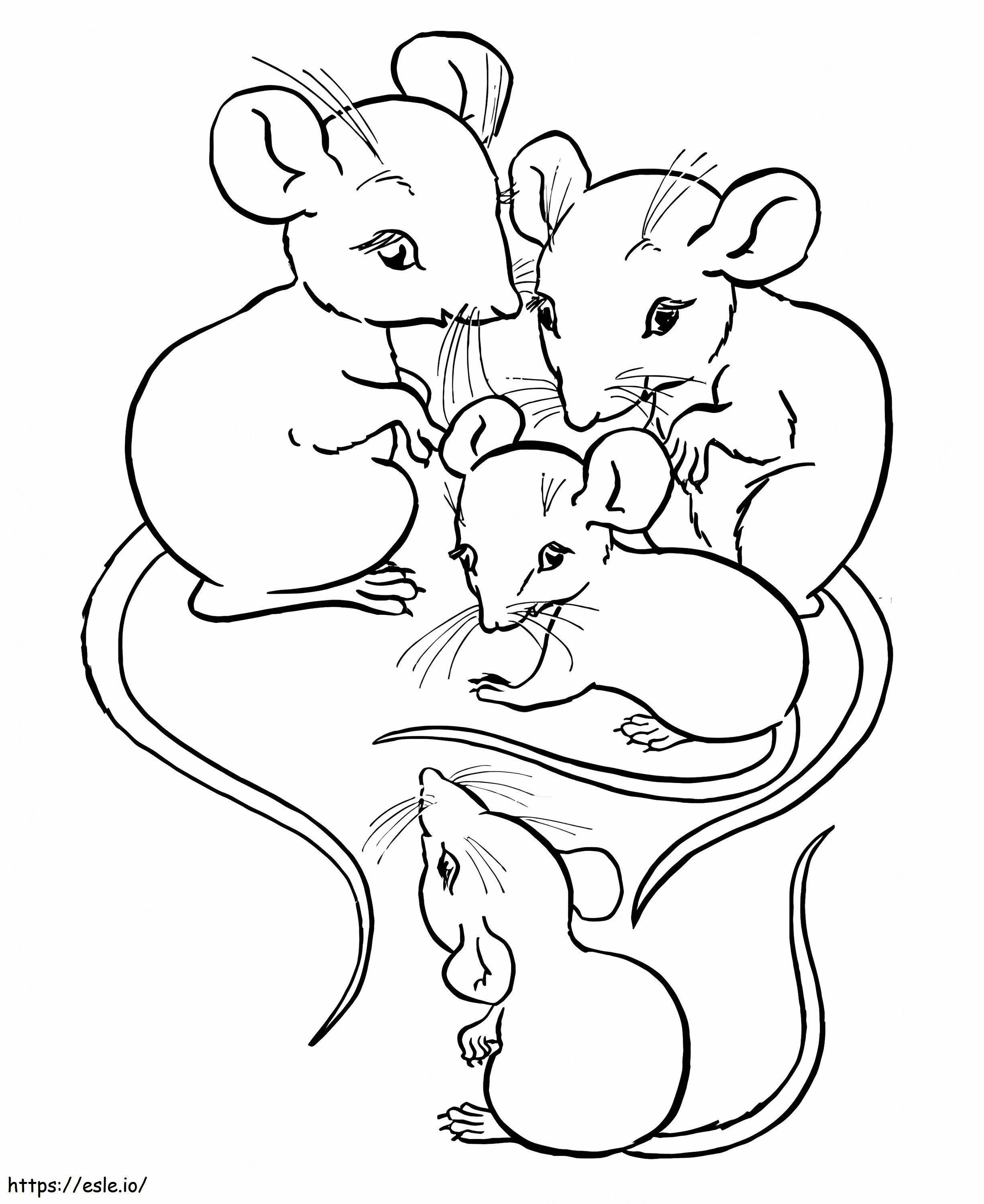 4匹のネズミ ぬりえ - 塗り絵