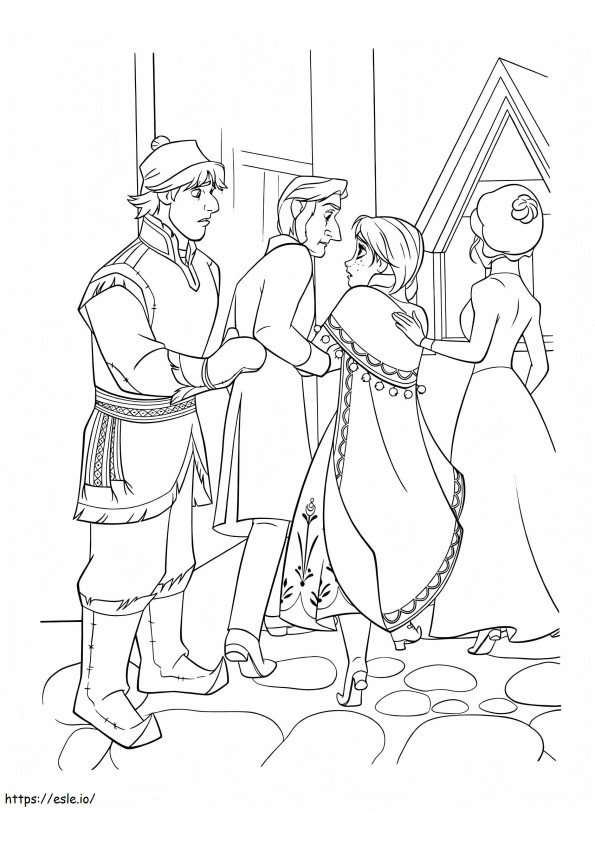 Kristoff Returns To The Castle With Anna coloring page