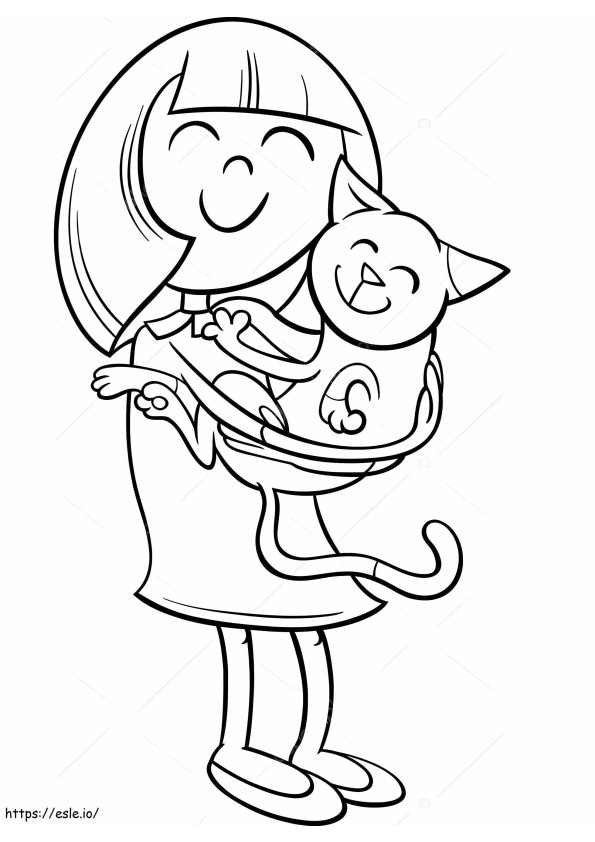 1586163115 Depositphotos 66315569 Stock Illustration Girl With Kitten coloring page