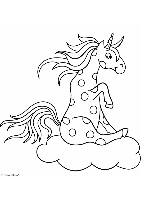 Unicornio sentado en la nube para colorear