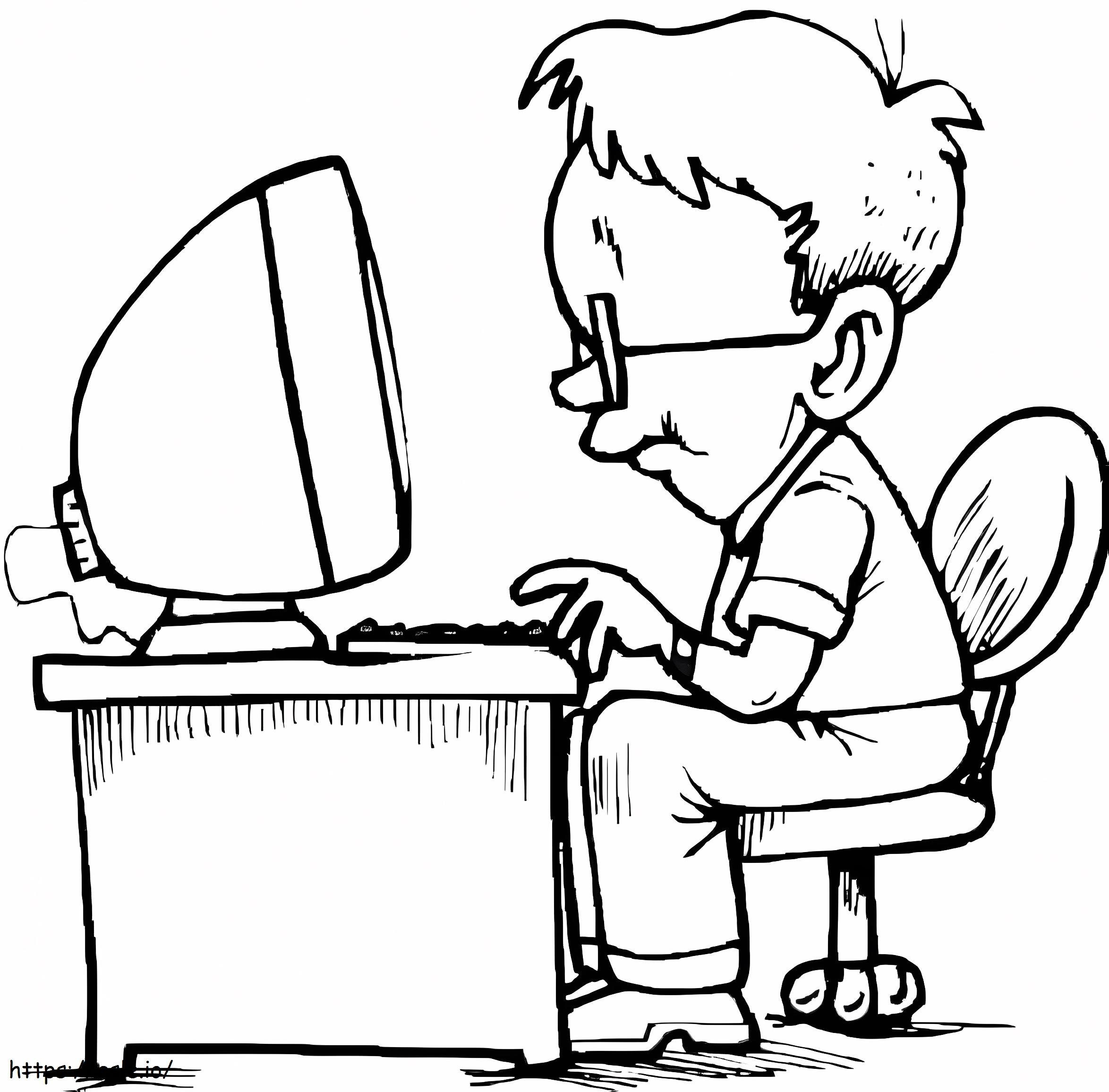 Boy Using Computer coloring page