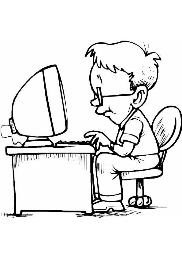 Boy Using Computer coloring page