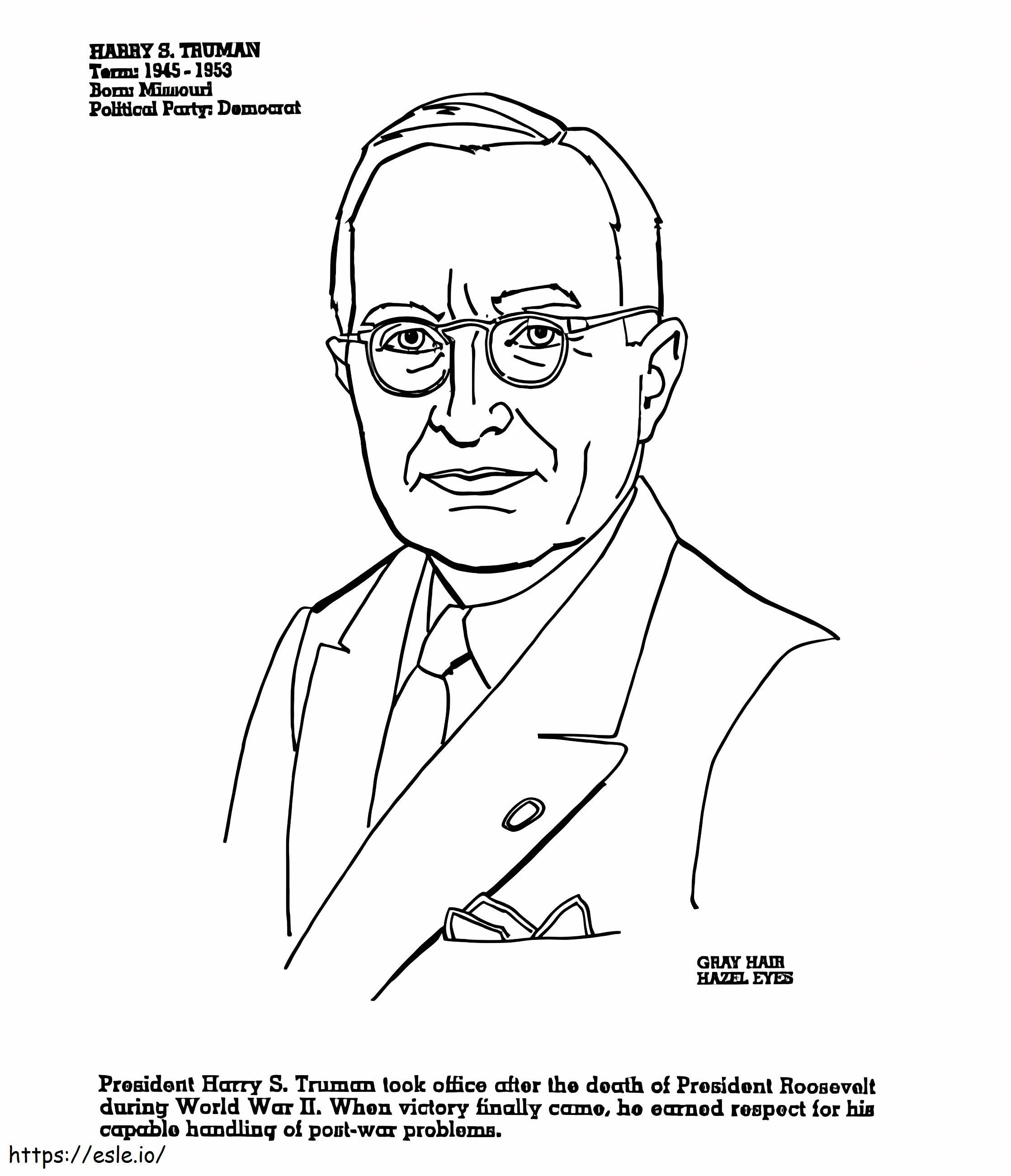Afdrukbare president Harry S. Truman kleurplaat kleurplaat