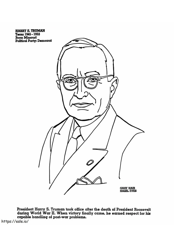 Yazdırılabilir Başkan Harry S. Truman boyama