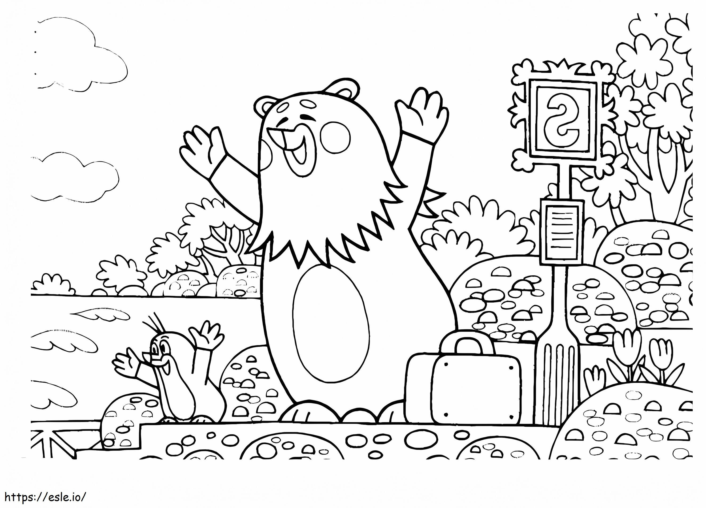 Krtek e urso para colorir