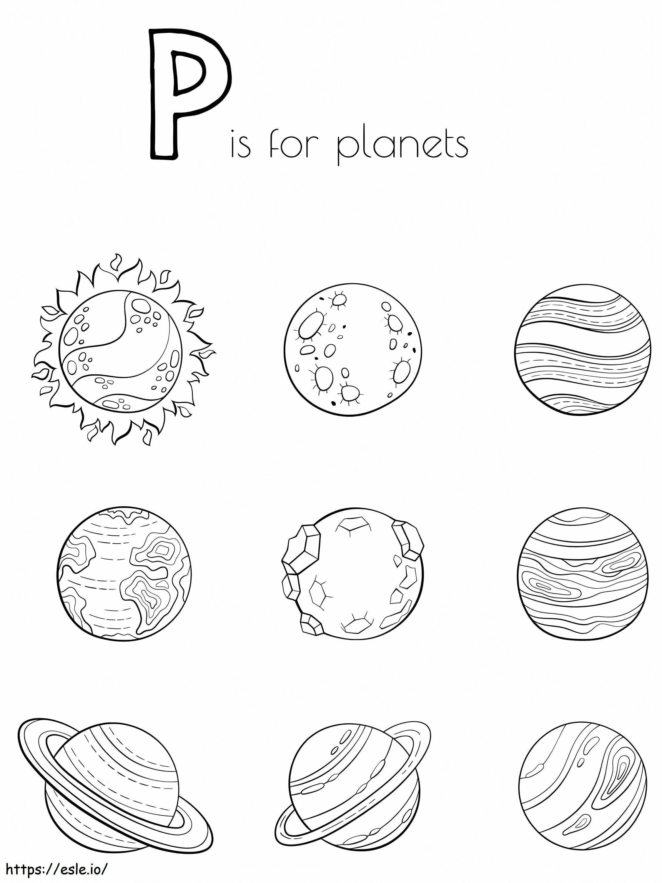 P este pentru planete de colorat