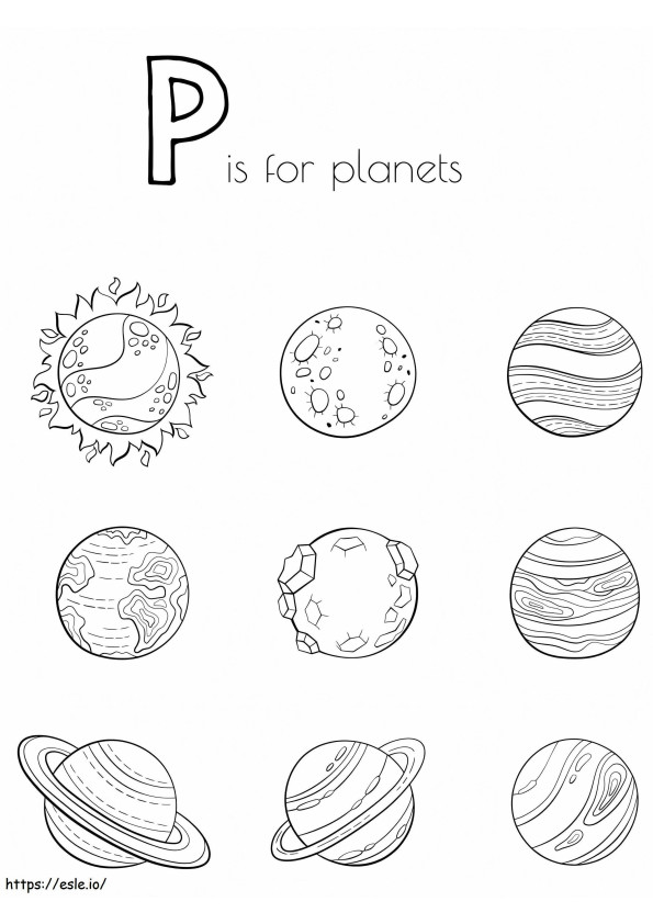 Coloriage P est pour les planètes à imprimer dessin