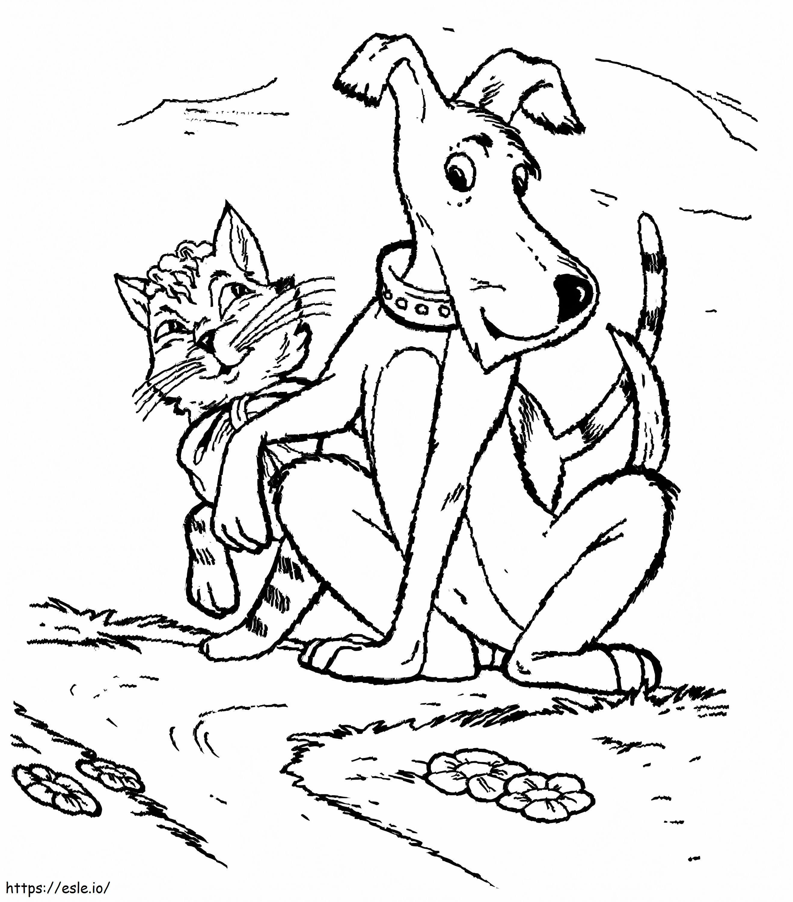Dog And Cat Are Friends coloring page