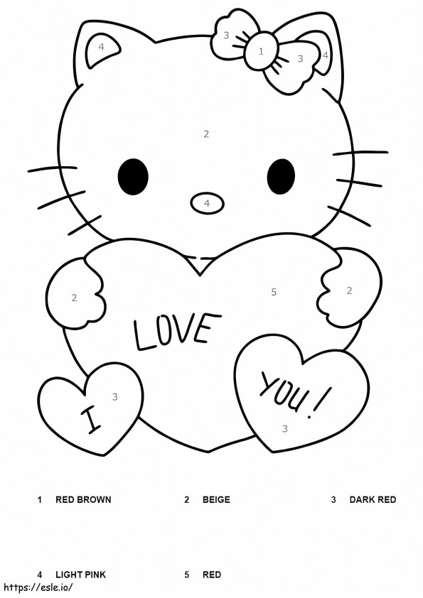Coloriage Feuille de travail mignonne Hello Kitty couleur par numéro à imprimer dessin