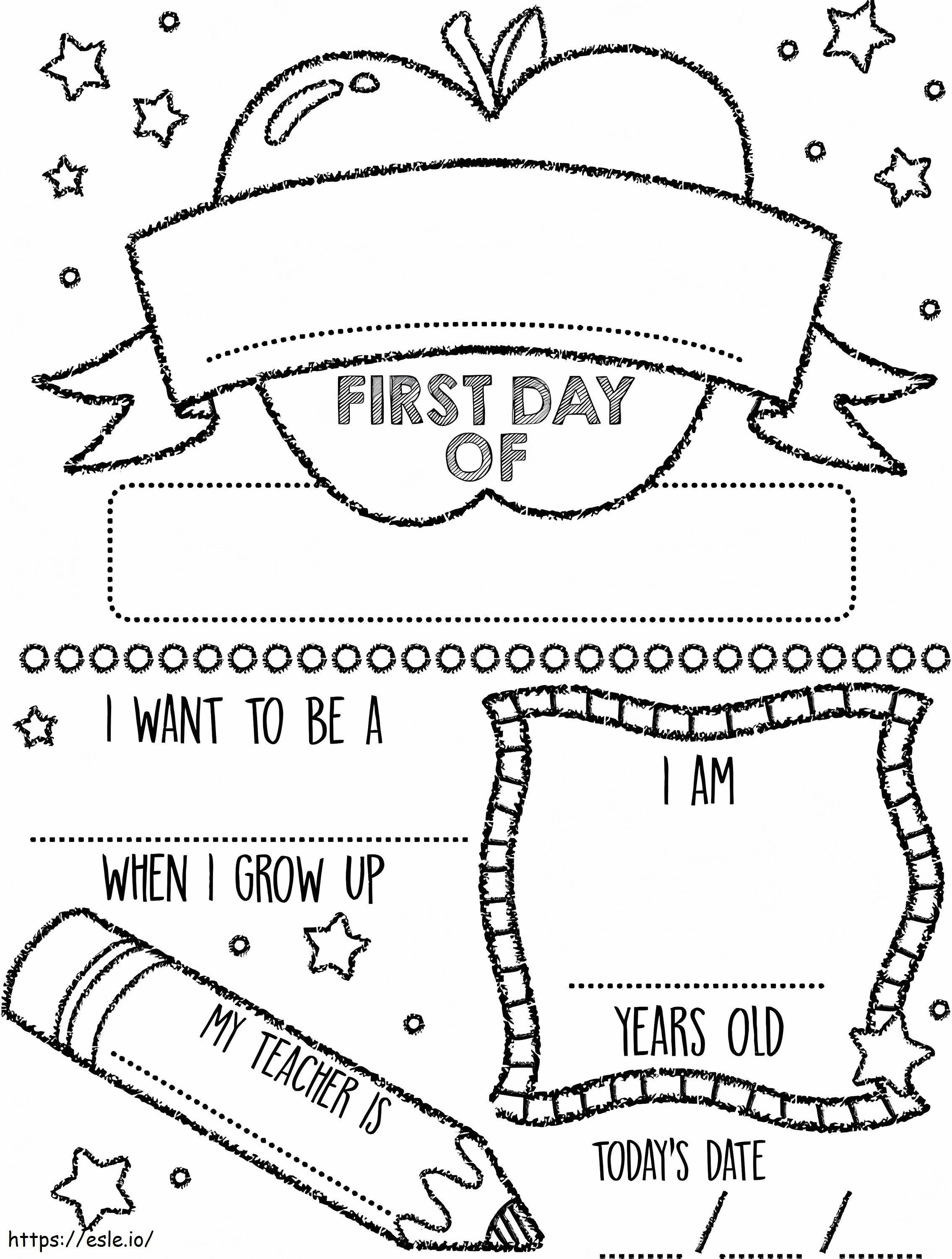 Apple First Day Of School coloring page
