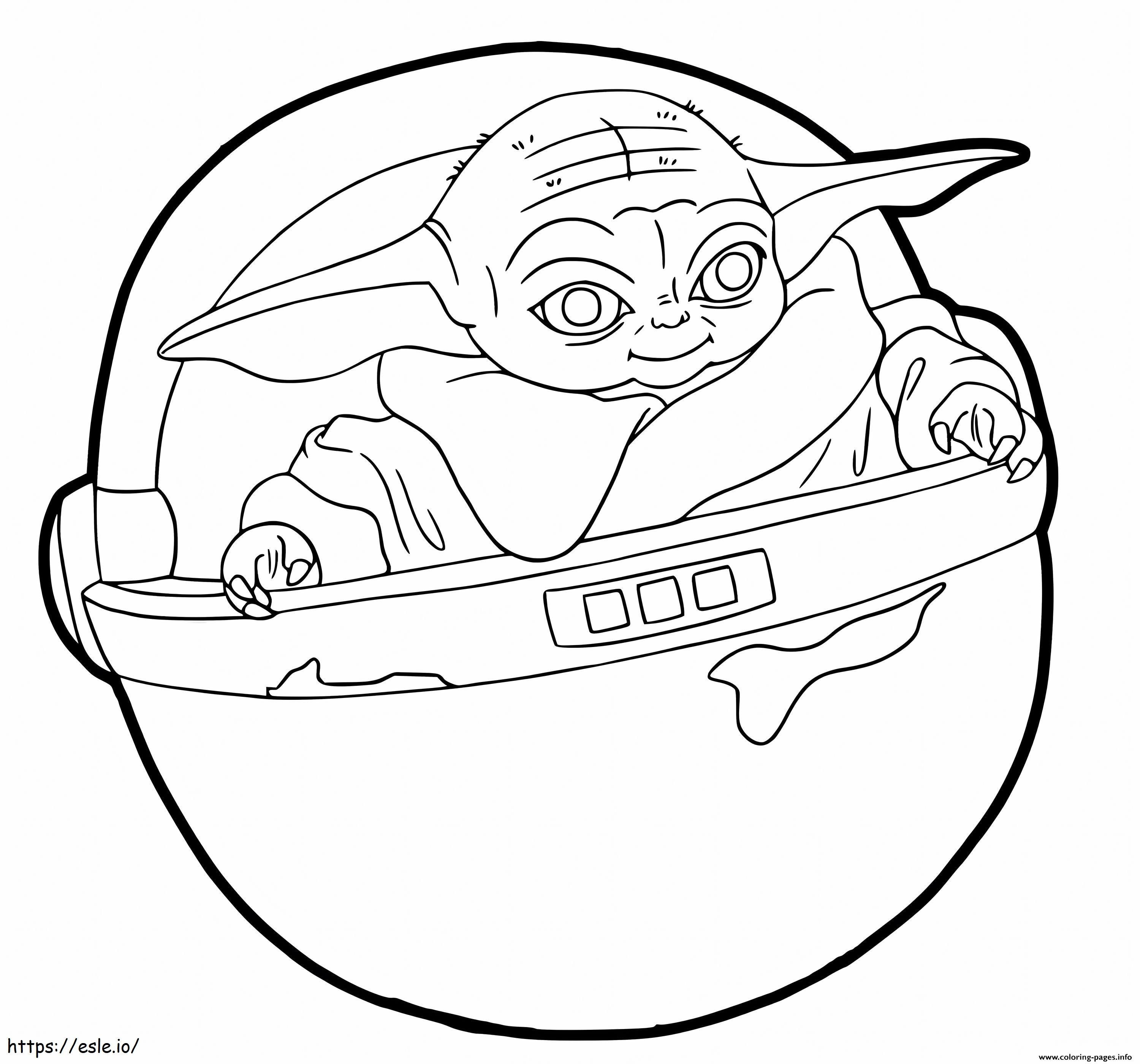Coloriage Bébé Yoda dans un vaisseau spatial à imprimer dessin