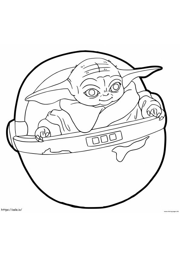 Coloriage Bébé Yoda dans un vaisseau spatial à imprimer dessin