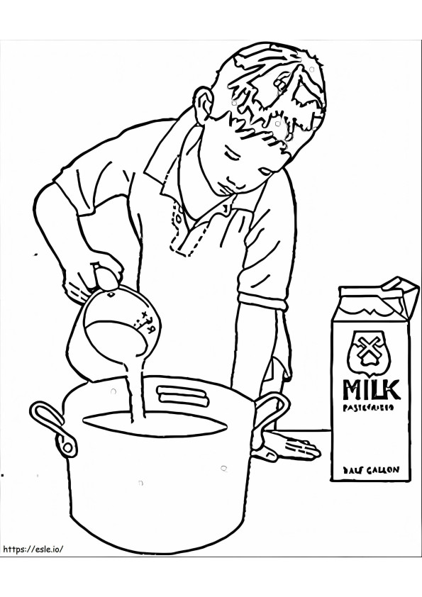 Little Boy Cooks In The Kitchen coloring page