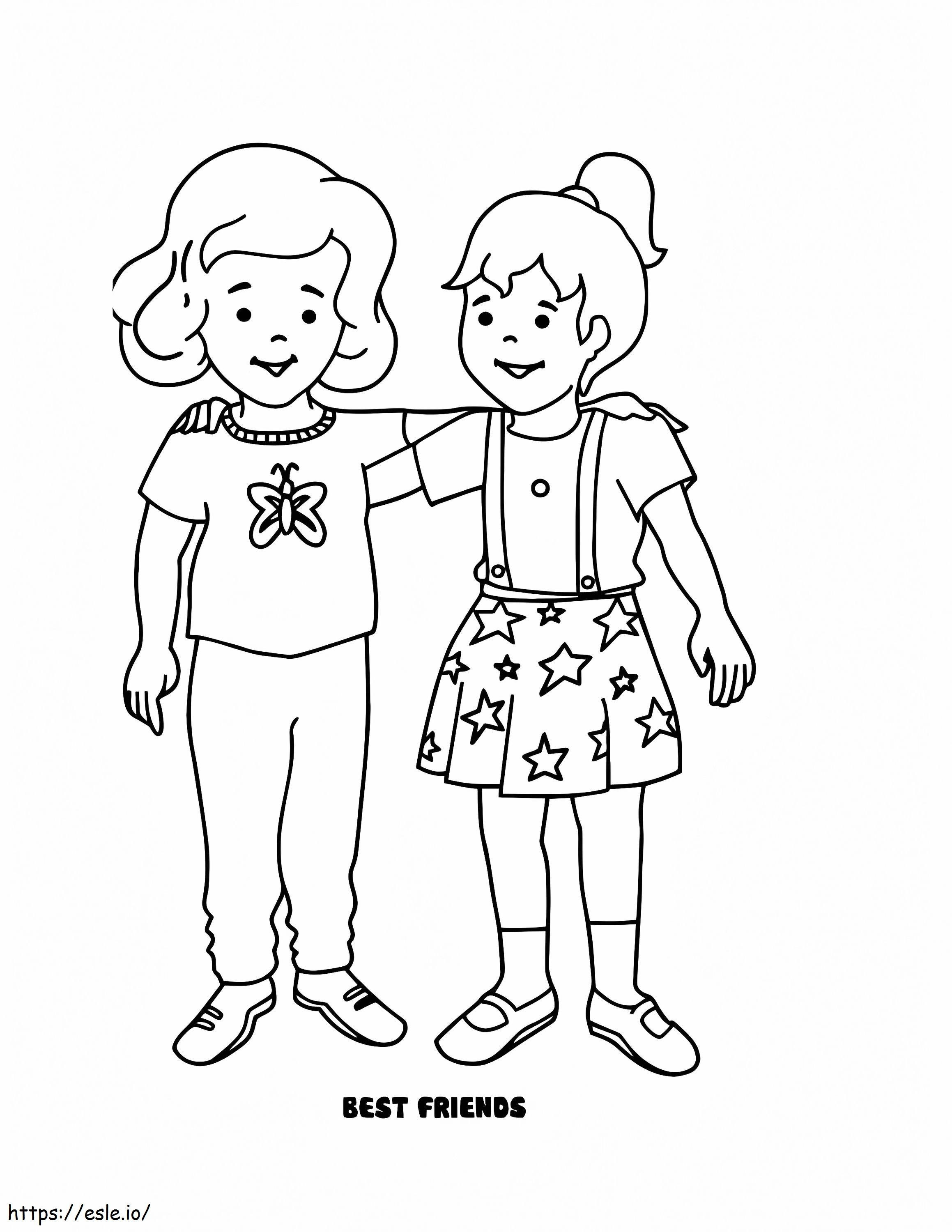Coloriage Deux filles meilleures amies à imprimer dessin