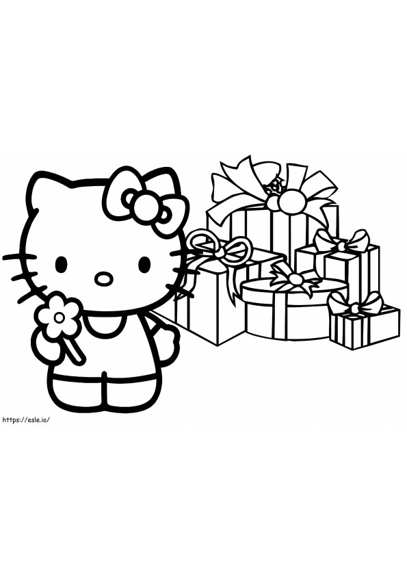 Hello Kitty Dengan Kotak Hadiah Gambar Mewarnai