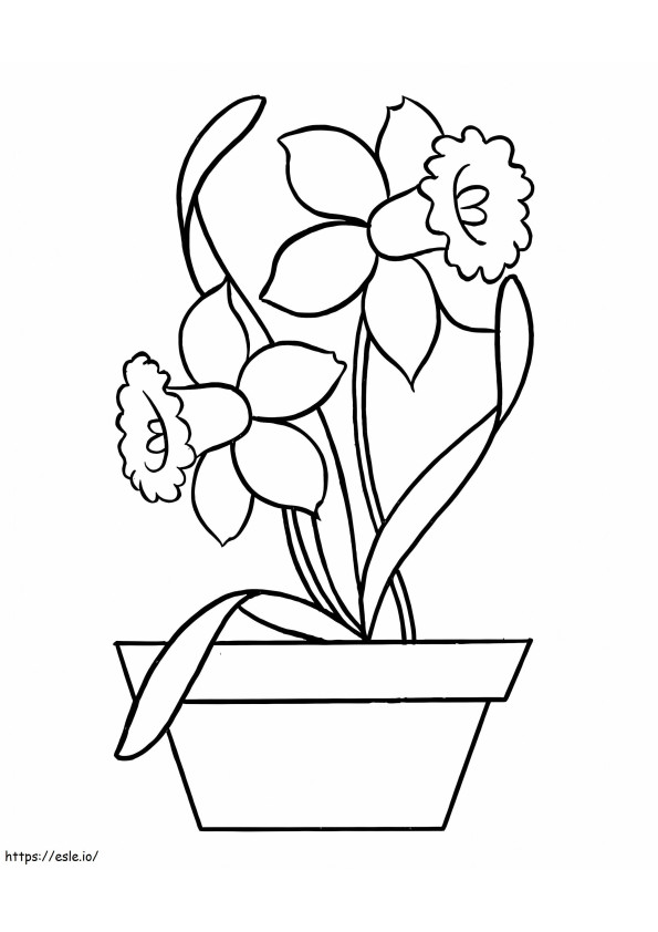 Coloriage Jonquilles en pot de fleurs à imprimer dessin