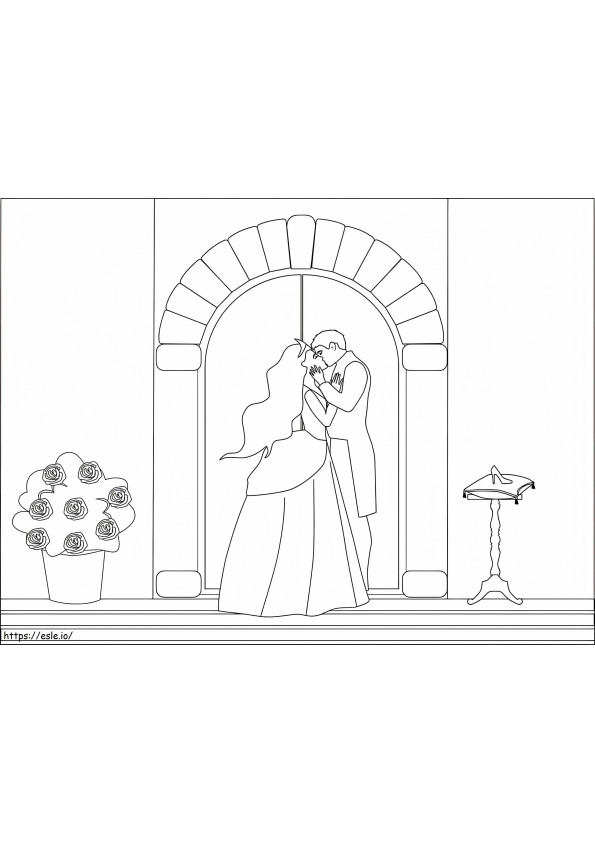 Coloriage Prince embrassant Cendrillon à imprimer dessin
