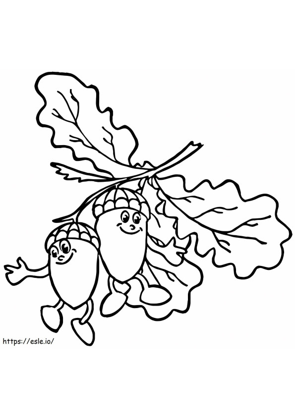 Two Acorns Smiling coloring page
