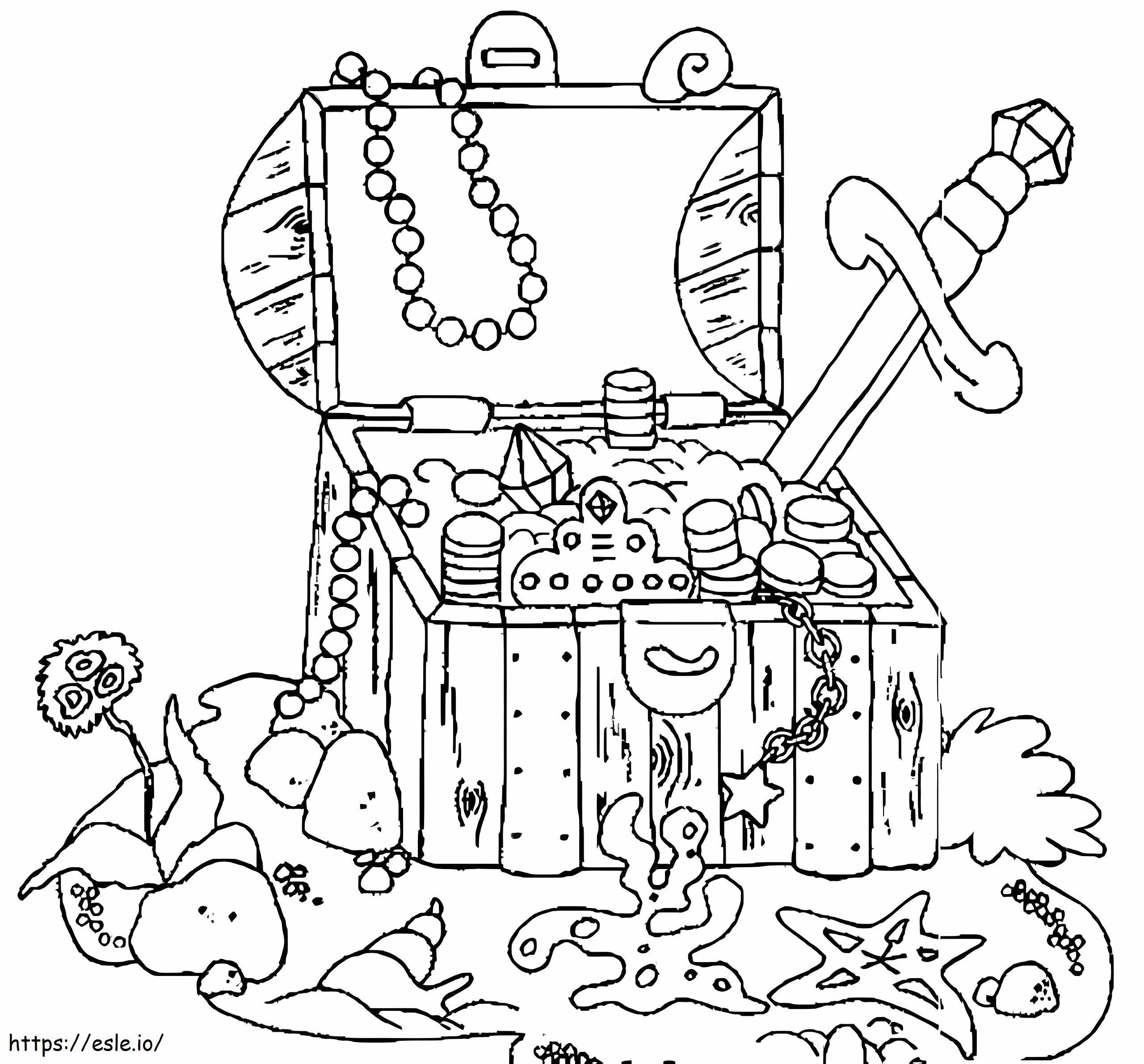 Treasure Chest Under The Sea coloring page