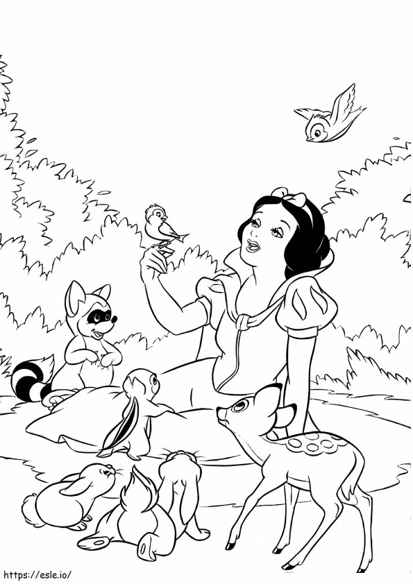 1528341697_The Snow White With The Forest Animals A4 coloring page