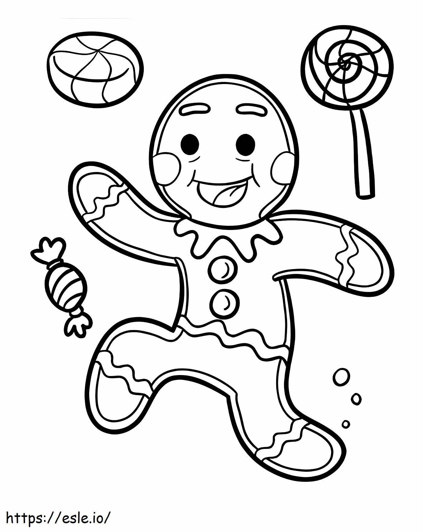 Gingerbread Man With Candies coloring page