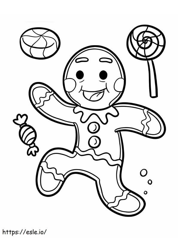 Gingerbread Man With Candies coloring page