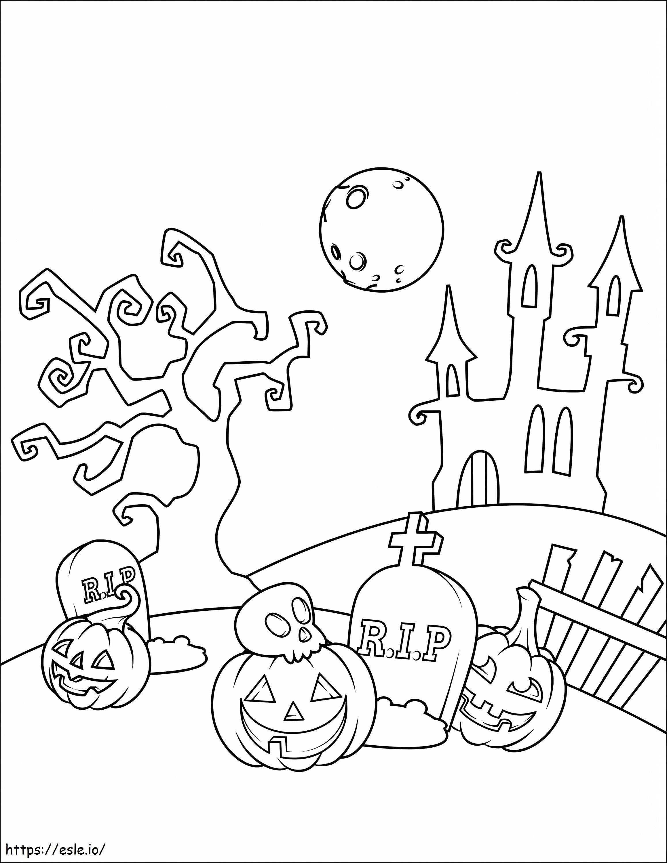 Cute Halloween Scene coloring page