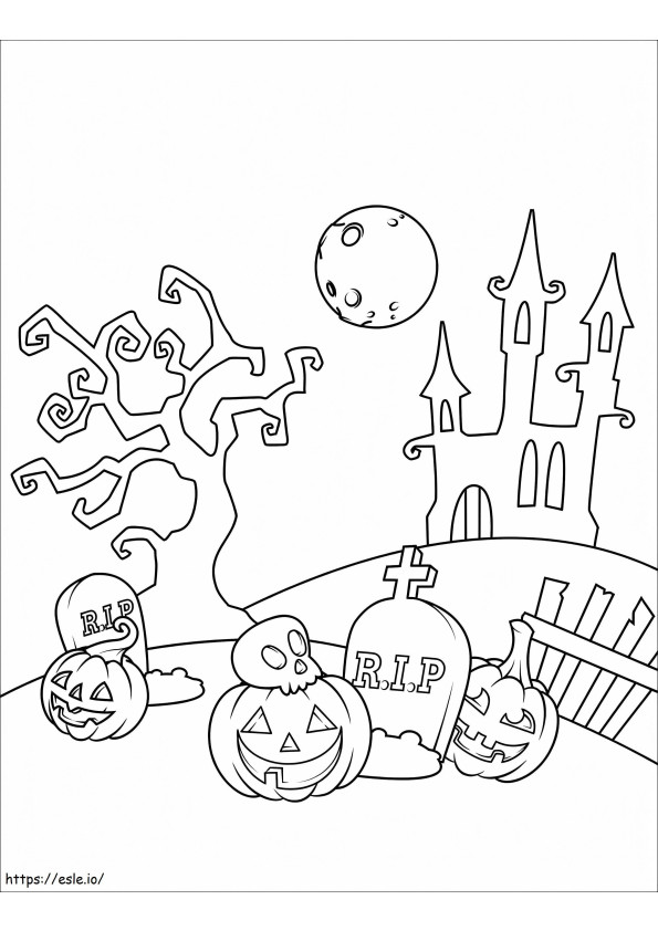 Cute Halloween Scene coloring page