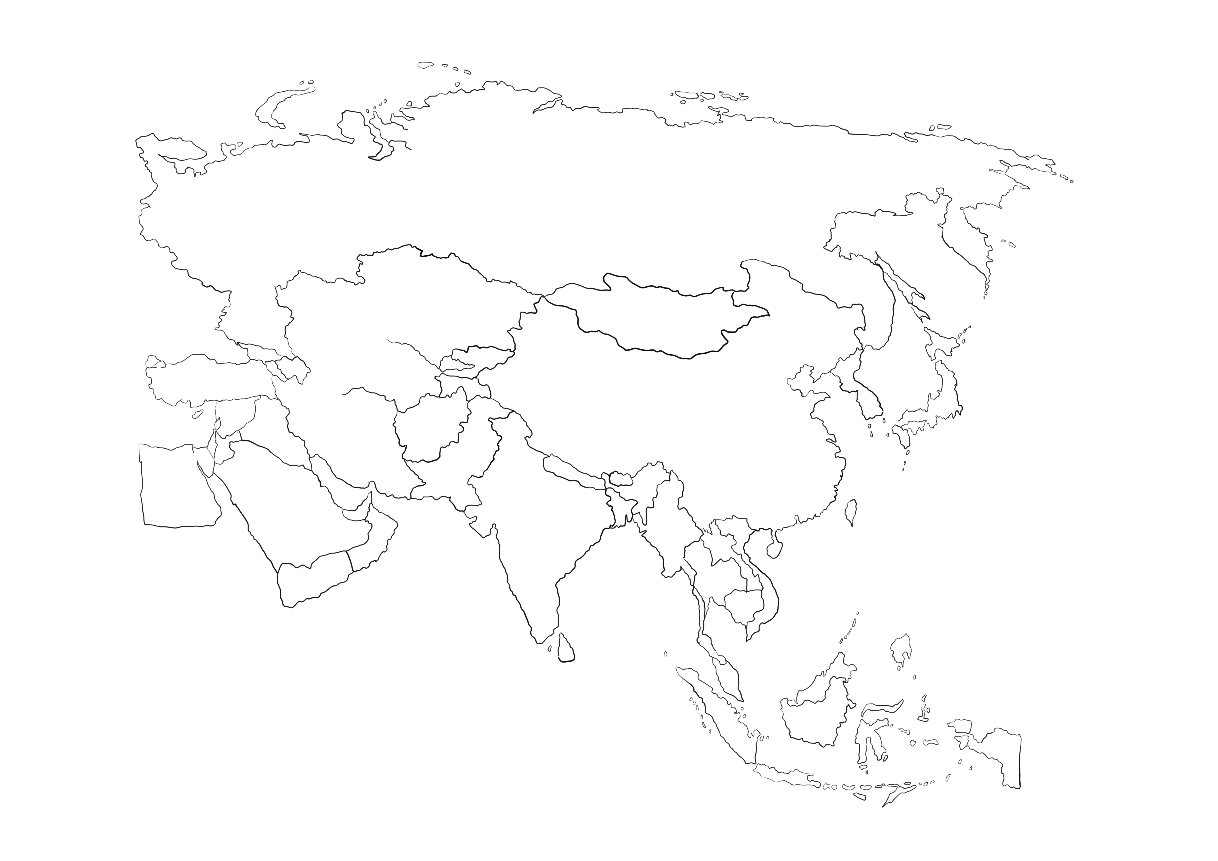 Immagine stampabile gratuita della mappa dell'Asia da colorare per i bambini