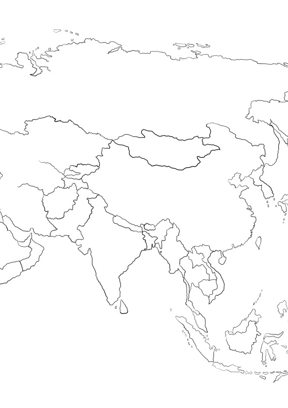Asia map free printable image for kids to color