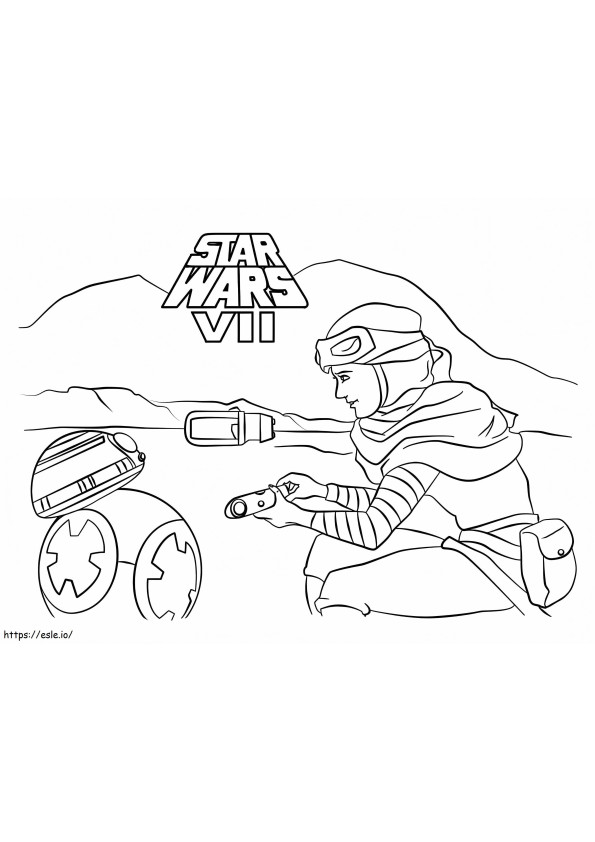 Rey en BB 8 uit Star Wars kleurplaat