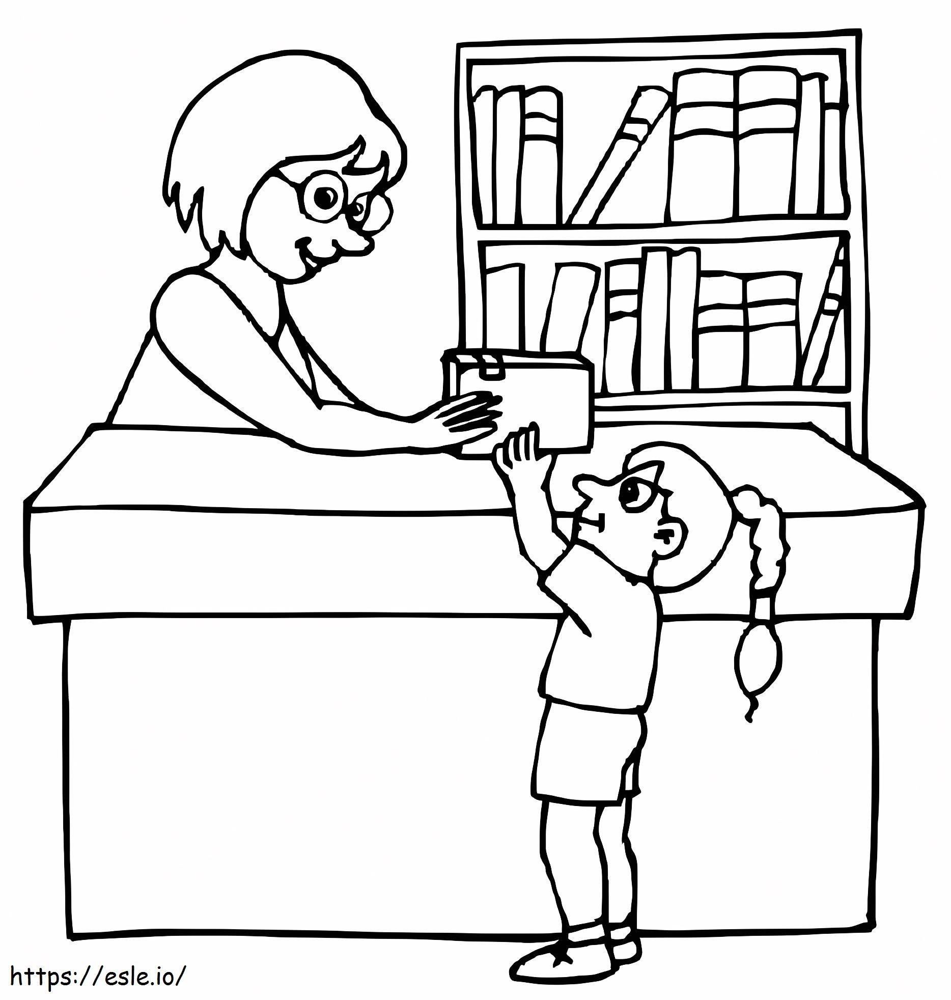 bibliotecario y niña para colorear
