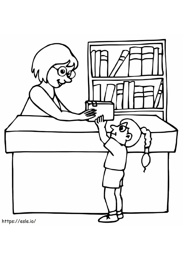 bibliotecario y niña para colorear