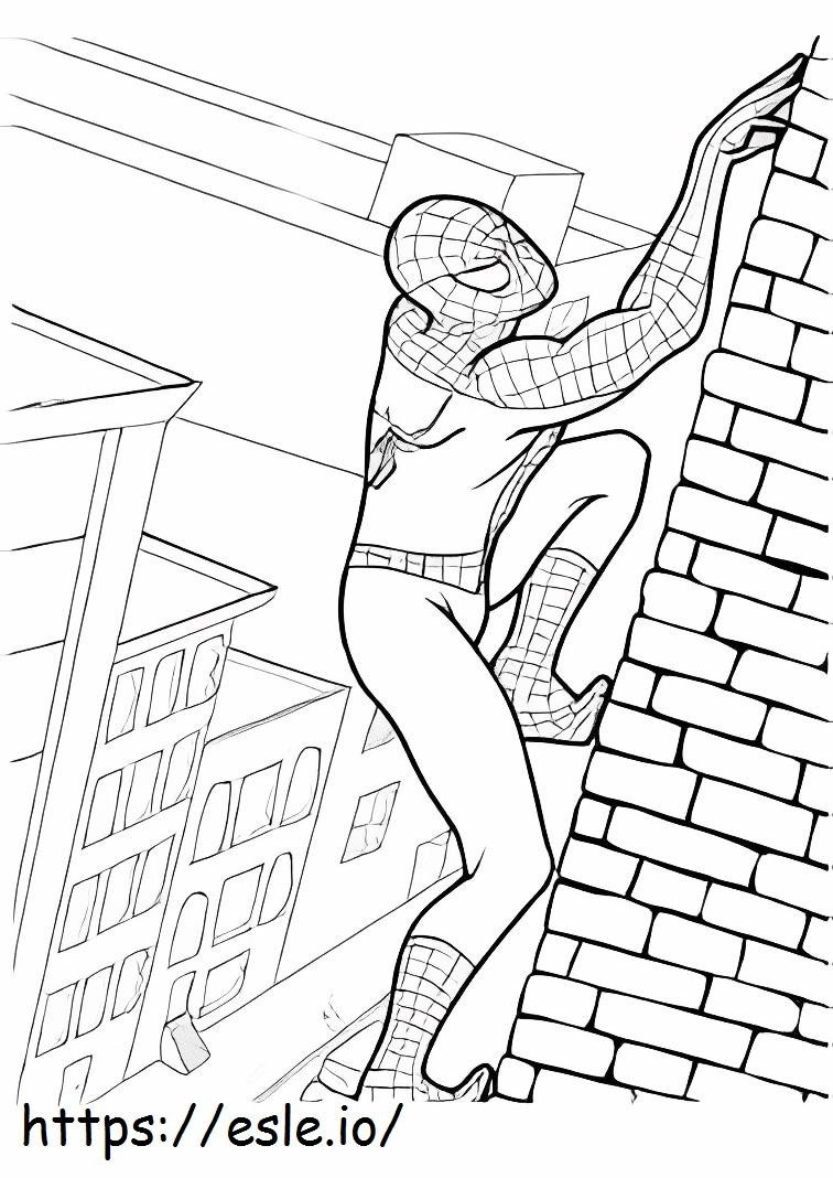 Coloriage Escalade du mur Spiderman à imprimer dessin