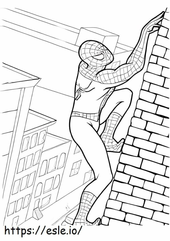 Coloriage Escalade du mur Spiderman à imprimer dessin