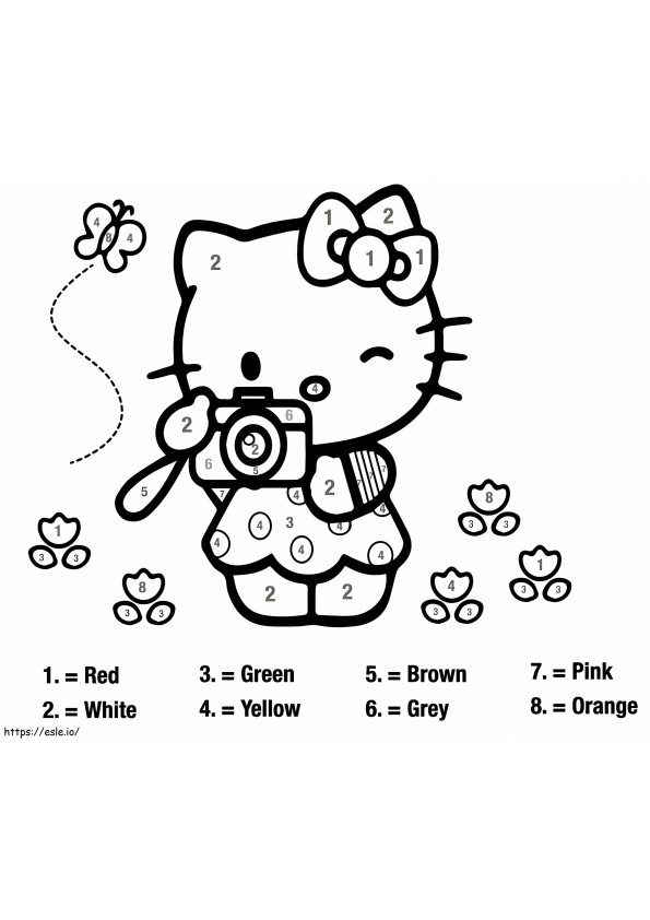 Afdrukbare Hello Kitty kleur op nummer kleurplaat kleurplaat