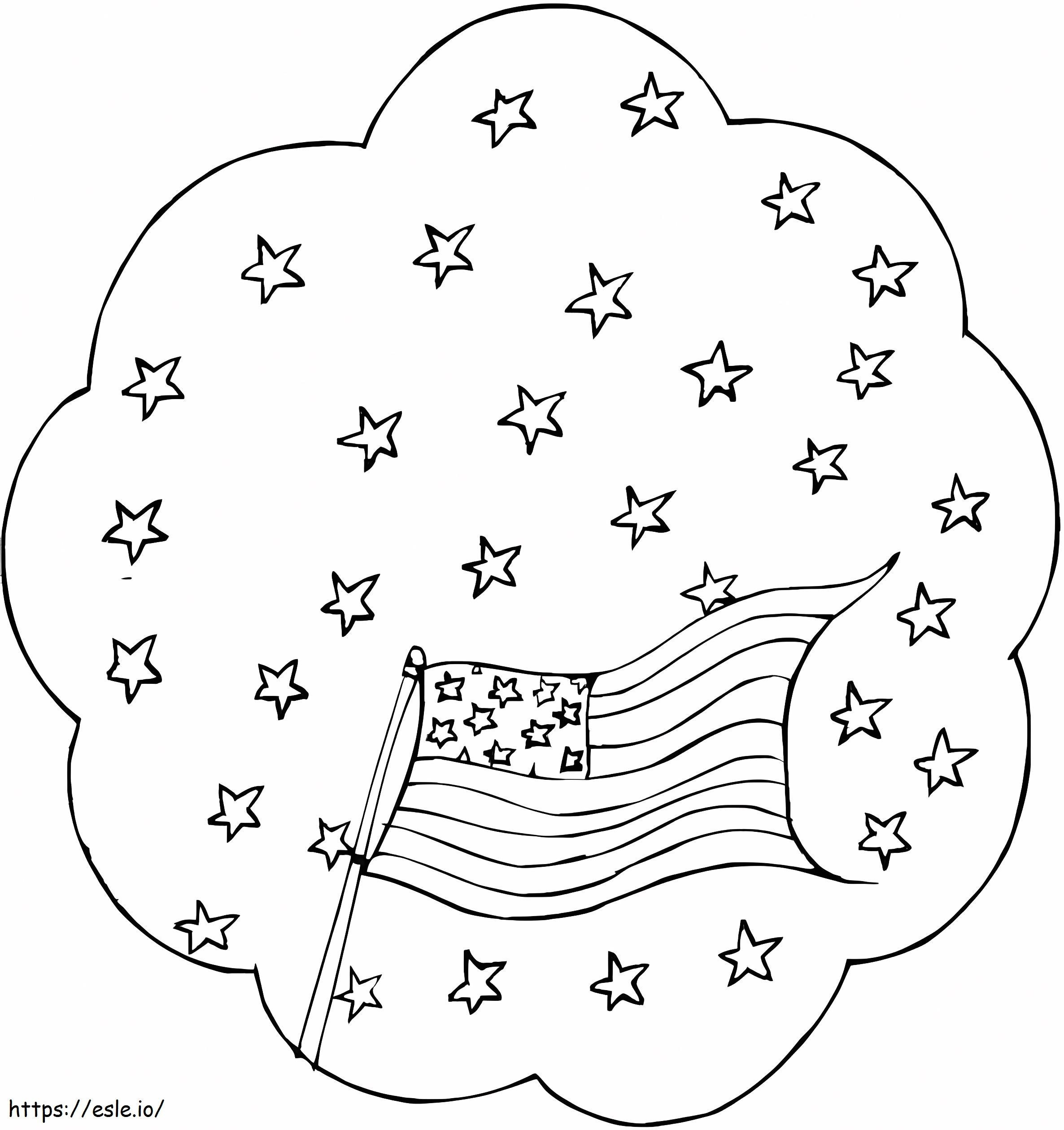 Coloriage Memorial Day avec étoiles et drapeau à imprimer dessin