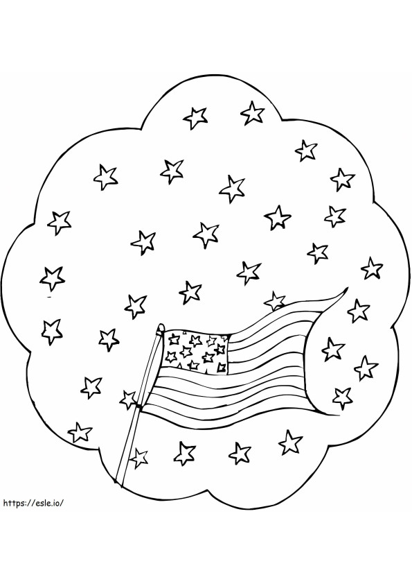 Coloriage Memorial Day avec étoiles et drapeau à imprimer dessin