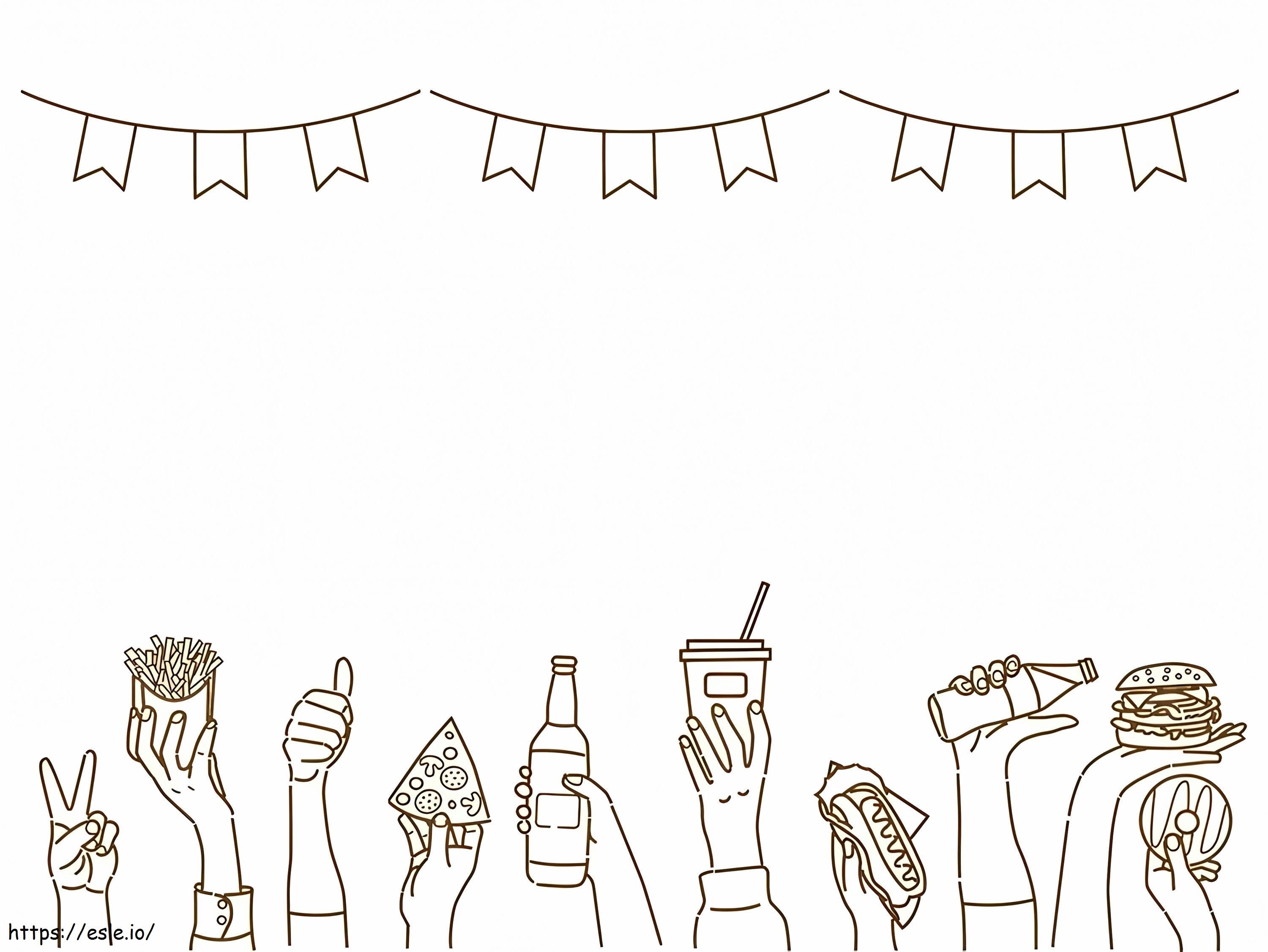 Banner With Hands Holding Foods - Coloring Pages Free Printable