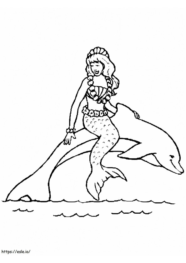 Mermaid Rides Dolphins coloring page