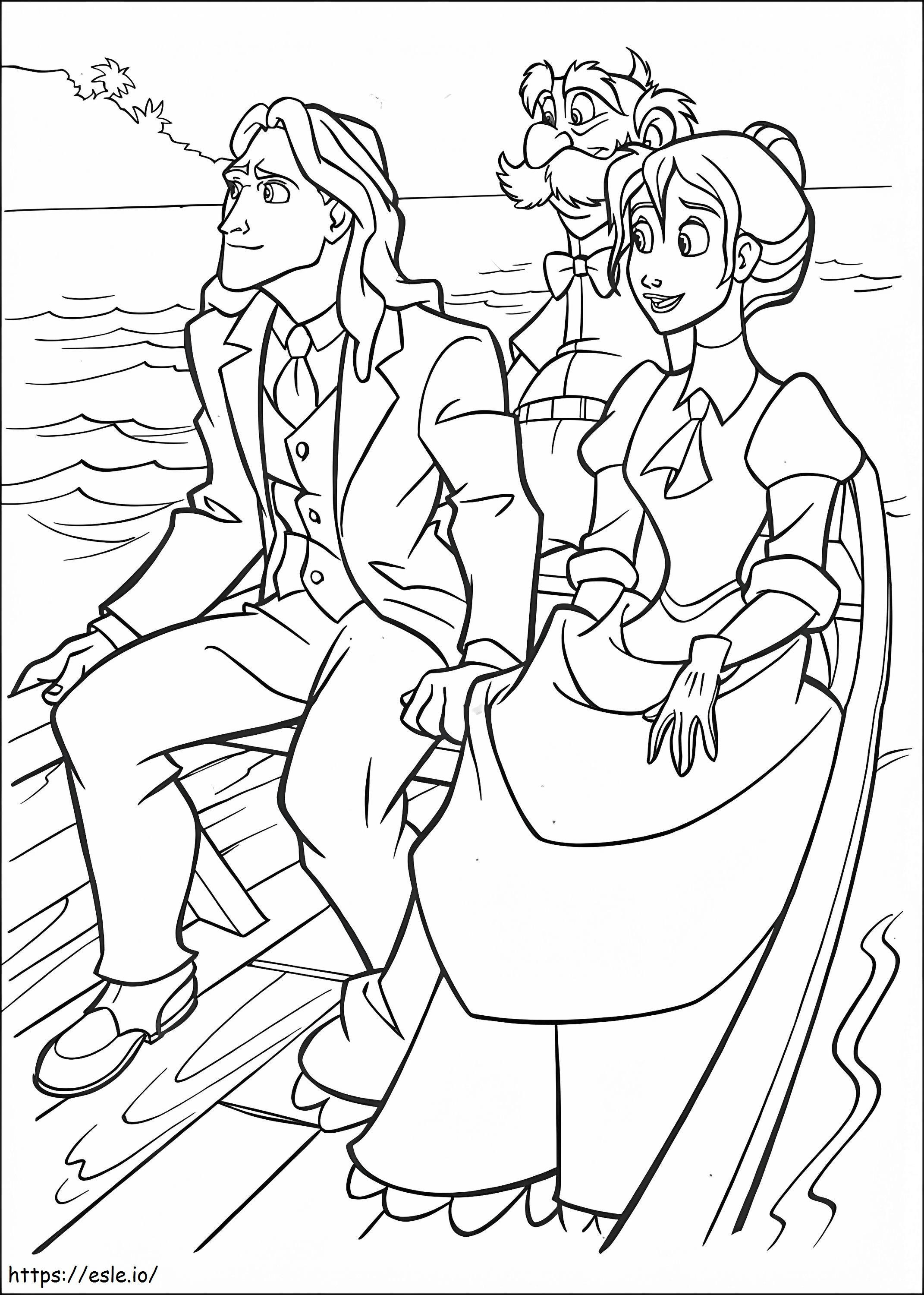 Tarzan ja Jane Professori Archimedes Q. Porter veneessä värityskuva