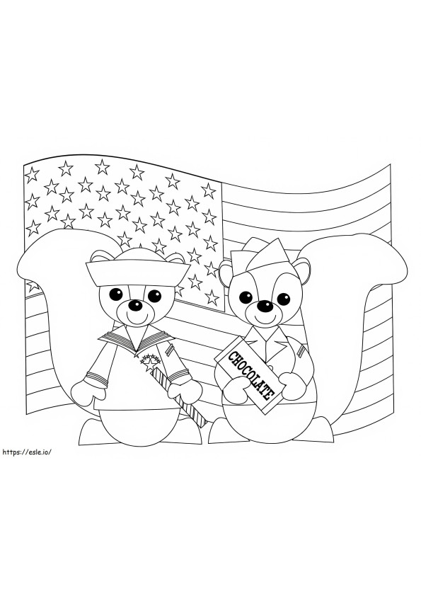 Dois esquilos no Dia dos Veteranos para colorir
