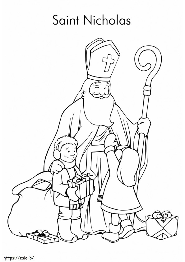 Lapset ja Pyhä Nikolaus värityskuva
